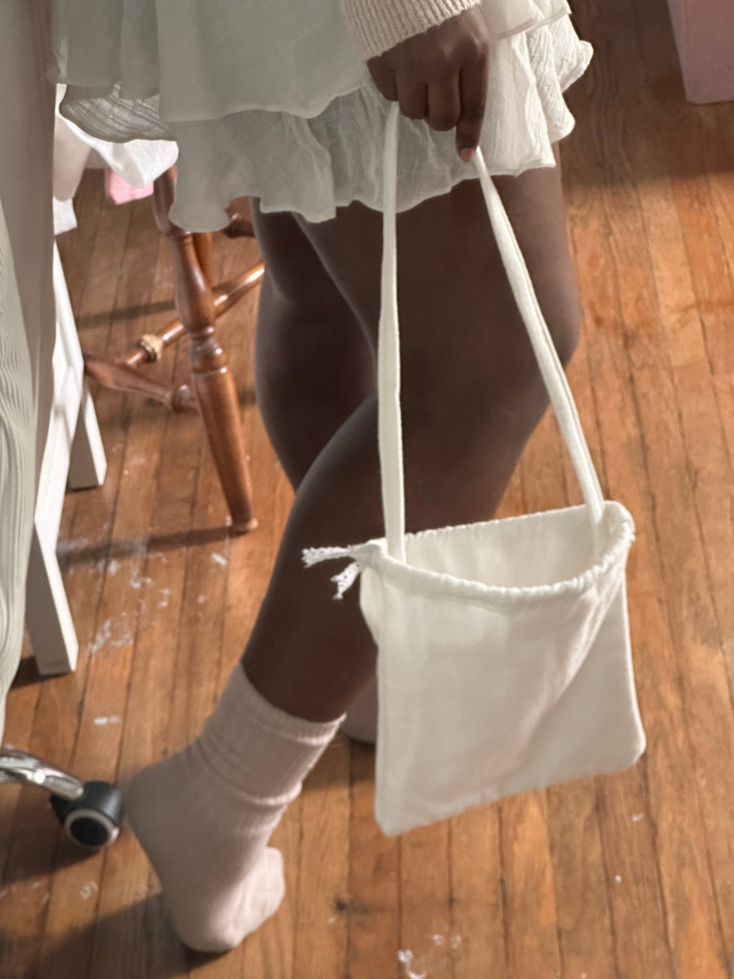 white handmade shoulder bag